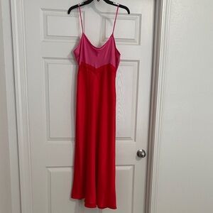 Gianni Bini Pink and Red Satin Midi Dress